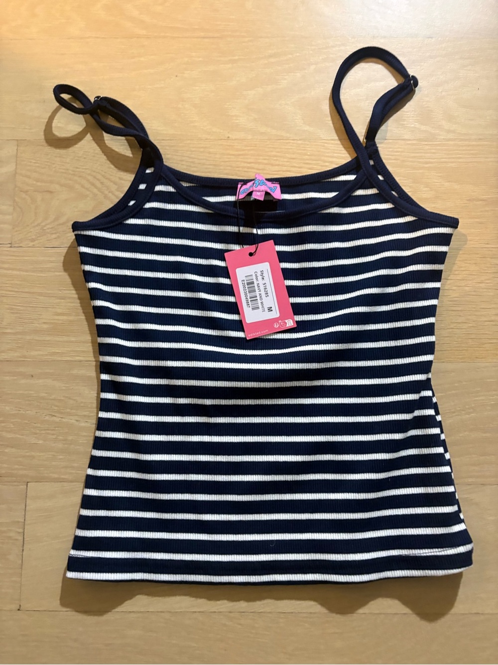 Edikted Navy and White Striped Ribbed Camisole